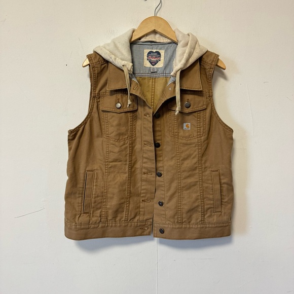 Carhartt Detroit Vest XL Hooded Hoodie Retro Y2K Tan Cotton Womens Juniors - Picture 9 of 9